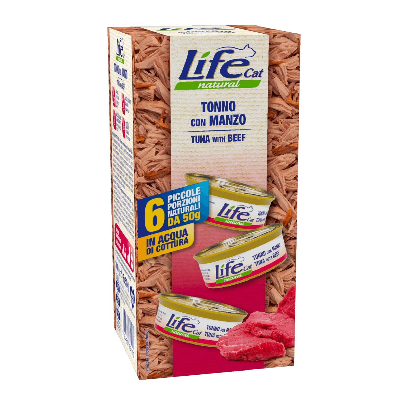 لايف كات طعام رطب بالتونة و لحم البقر للقطط- 6 حبات*50 جرام