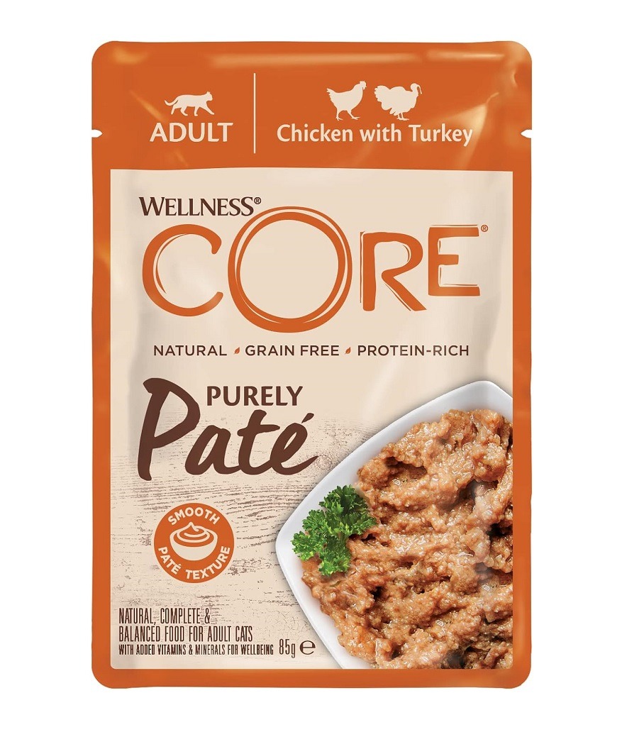 ويلنيس كور بيورلي باتيه طعام رطب بالدجاج والديك الرومي للقطط البالغة- 8 اظرف*85 جرام