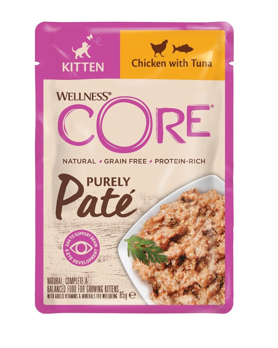 ويلنيس كور بيورلي باتيه طعام رطب بالدجاج والتونة للقطط الصغيرة- 8 اظرف*85 جرام