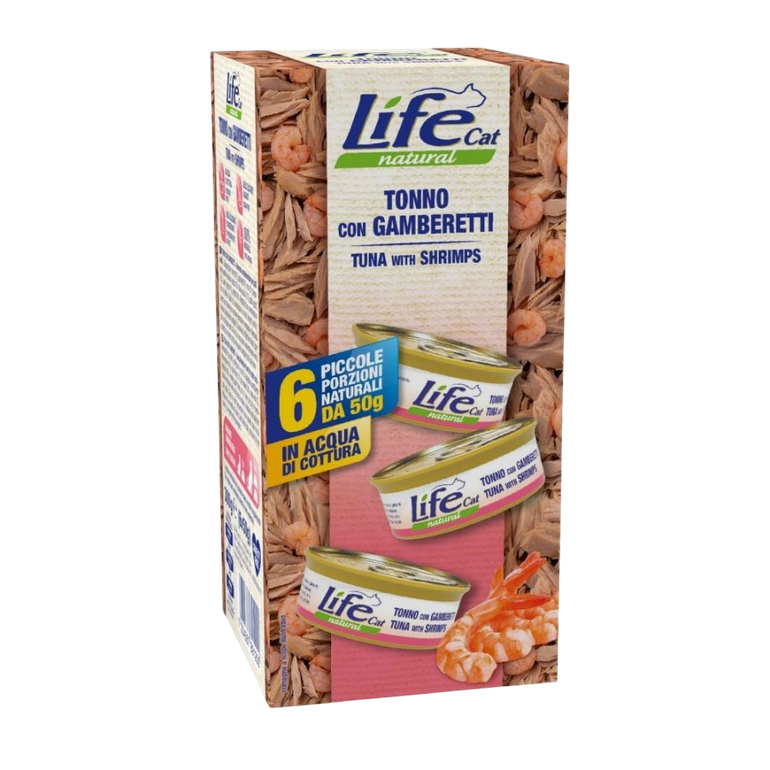 لايف كات طعام رطب بالتونة و الروبيان للقطط- 6 حبات*50 جرام