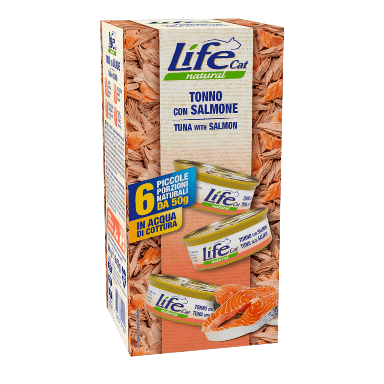 لايف كات طعام رطب بالتونة و السلمون للقطط- 6 حبات*50 جرام