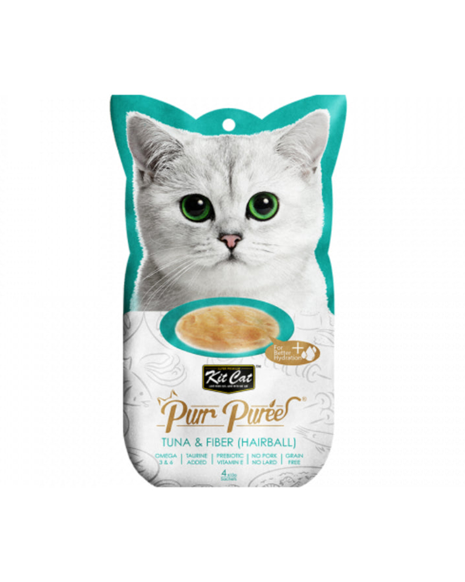 كيت كات مكافأة كريمية للقطط لعلاج كرات الشعر بنكهة التونة والألياف 4*15 جرام