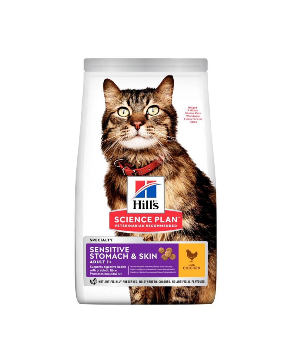 هيلز طعام جاف بالدجاج للمعدة والفرو الحساس للقطط البالغة- 1.5 كجم